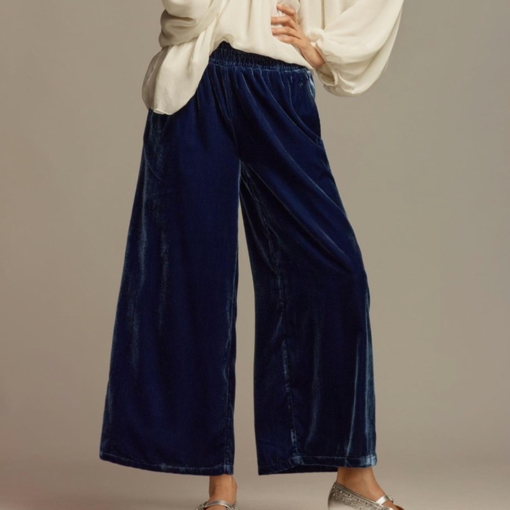 Anthropologie The Somerset Pants Velvet Edition Wide Leg  sapphire